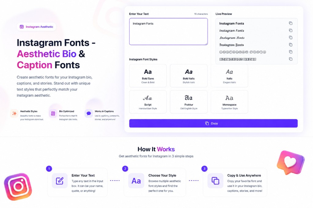 Instagram Fonts - Aesthetic Bio & Caption Fonts Generator for Instagram