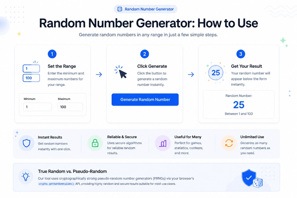 Random Number Generator — How to set min and max range, generate, and read your result