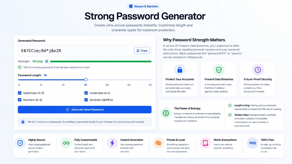 Strong Password Generator — How it works Strong Password Generator — How to set length, choose character types, and copy a secure password